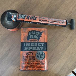 Vintage Black Flag Insect Spray Can And Sprayer Set