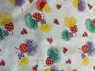 Vintage Feed Sack Fabric,  White With Orange,  Yellow,  Purple And Green