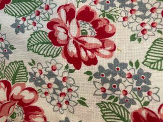 Vintage Feed Sack Fabric,  White/cream With Red Flowers,  Still In Sack Form