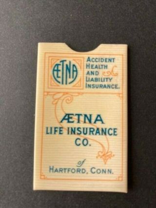 Celluloid Stamp Holder W/ Advertising Etna Life Insurance Kansas City,  Mo.
