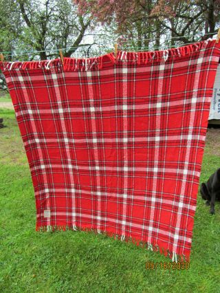 Vintage Faribault Woolen Mills Red Plaid Fringe Blanket 54 X 60 Acrylic Usa Made