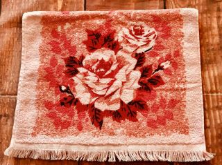 Vtg Cannon Pink Floral Roses Terry Cloth Hand Bath Towel Wash Red Mid Century