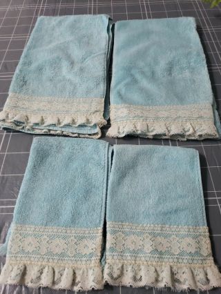 Set Of 4 Vintage Martex Hand And.  Tea Towel Baby Blue Cotton