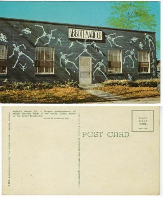 Abbott Magic Co.  Color Postcard - Skeletons Dancing On Front Wall - V.  Fine - Af