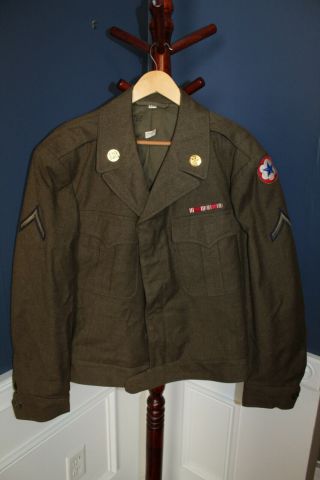 Ww2 U.  S.  Army Ike Jacket W/service & Qm Insignia,  1945 D.  Size 44r