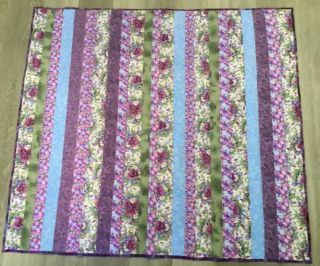 Small Patchwork Quilt,  Rectangle Logs,  Floral Designs,  Roses,  Purple,  Lavender