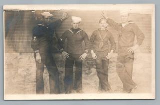 Pipe & Cigarette Smoking Navy Sailors In Uniform Rppc Photo Wwi Las Animas Co