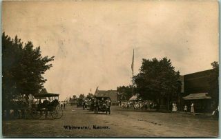 1911 Whitewater,  Kansas Rppc Real Photo Postcard Main Street Scene / Parade