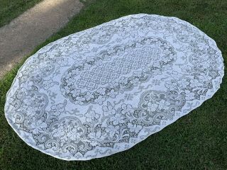 Vintage Off White Floral Lace Oval Shaped Tablecloth