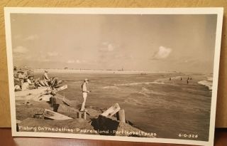 Vtg Rppc Real Photo Postcard Fishing On The Jetties Padre Island Port Isabel Tx
