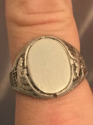 Wwii Us Sterling Silver Initial Signet Men’s Ring (blank Face) Size12