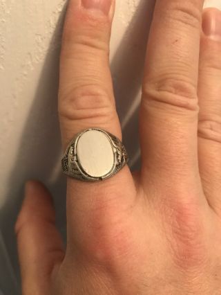 WWII US Sterling Silver Initial Signet Men’s Ring (Blank Face) Size12 3