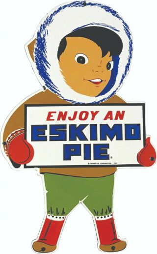 Porcelain Eskimo Pie Ice Cream Enamel Sign Size 17.  5 " X 10.  5 " Inches