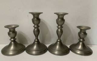 Vintage Set Of 4 / 2 Pair Web Pewter Weighted Silver Candle Stick Holders T5