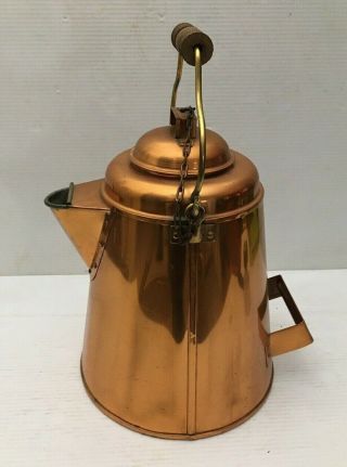 Large Vintage Cowboy Chuck Wagon Train Copper Coffee Pot With Spout Flap