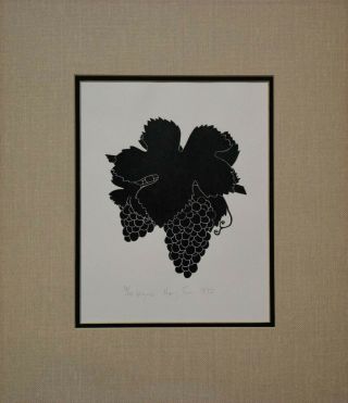 Henry Evans 1975 Grapes Botanical B&w Linocut Print Signed & Numbered 59/100