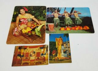 4 Vintage Hawaiian Postcards King Kamehameha Diamond Head Hula Girls Waikiki