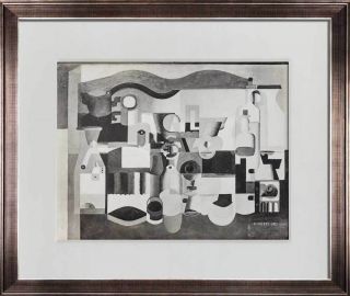 Le Corbusier Lithograph Signed " Still Life With Many Objects " 1923 W/frame