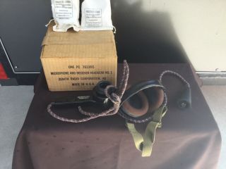 Nos Vintage Military Microphone & Receiver Headgear 1 Signal Corps Zenith Radio