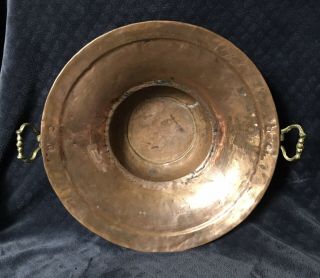 Antique Arts And Crafts Large Hammered Copper Brass Handles Basin Bowl