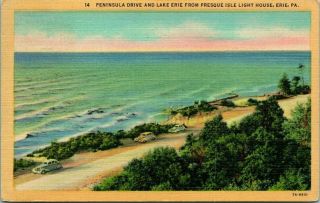 Postcard Peninsula Drive And Lake Erie From Presque Isle Light House Erie Pa