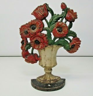 Vintage Hubley Cast Iron Red Oriental Poppies In Vase Doorstop 440