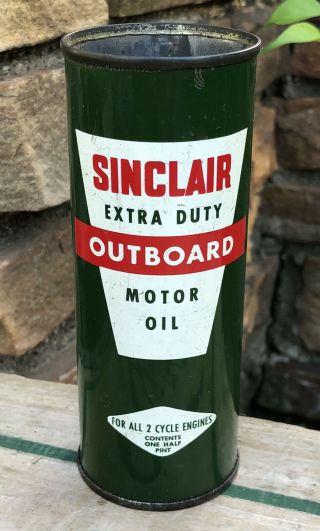 Vtg 1950s Sinclair Extra Duty Outboard Motor Oil 8oz Oil Can Tin 2 Cycle Oil
