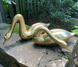 Vintage Pair Large Heavy Solid Brass Swan Figures Home Decor