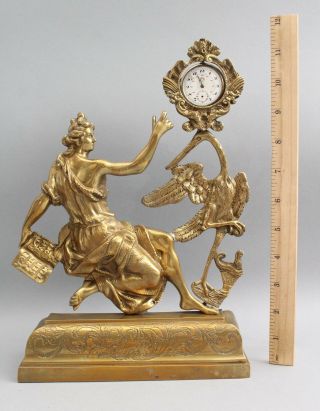 Antique Victorian Gold Gilt Bronze,  Pocket Watch Holder Classical Woman & Crane