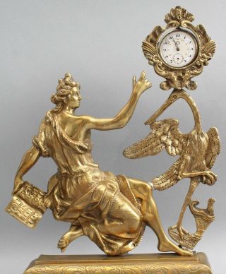 Antique Victorian Gold Gilt Bronze,  Pocket Watch Holder Classical Woman & Crane 2