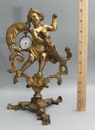 Antique Victorian Gold Gilt Bronze Cherub & Spaniel Dog Pocket Watch Holder,  Nr
