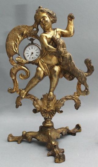 Antique Victorian Gold Gilt Bronze Cherub & Spaniel Dog Pocket Watch Holder,  NR 2