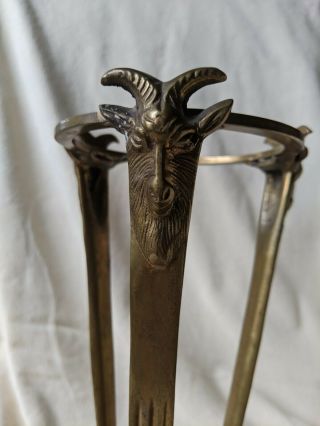 Vtg Solid Brass Three Rams Head Tripod Stand Candle Glass Bowl Ball Orb Holder