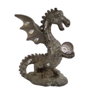 Spoontiques Vintage Fantasy Dragon holding crystal ball CMR883 Miniature Pewter 2