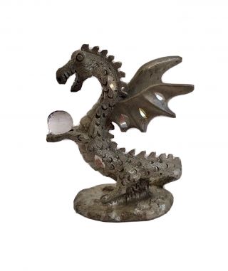 Spoontiques Vintage Fantasy Dragon holding crystal ball CMR883 Miniature Pewter 3