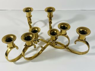 Pair Antique Vintage Brass Ornate 3 Arm Candelabra Candle Stick Holders Gold