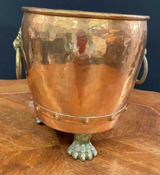 Brass / Copper Bucket - Lion Head Handles / Claw Feet - Handmade - Lombard England