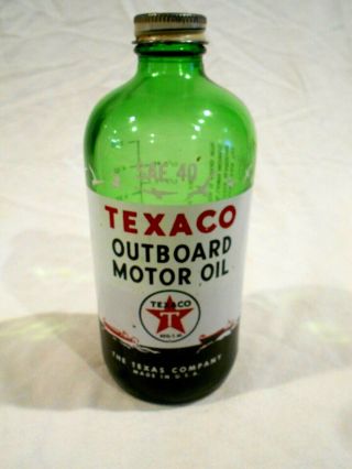 Vintage Texaco Outboard Motor Oil Bottle 6 1/2 
