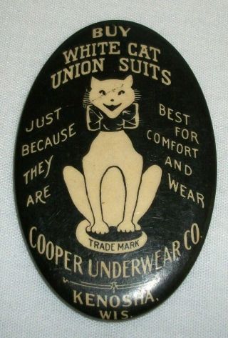 Vintage White Cat Union Suits Celluloid Pocket Mirror Cooper Underwear Co