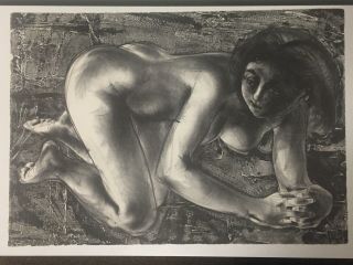 Picasso Disciple & Listed Artist Hans Erni ’d Lithograph Nude “squatting Woman”