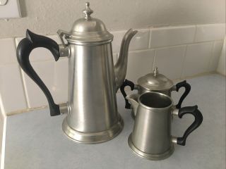Stieff Colonial Williamsburg Pewter Coffee Tea Pot Sugar Creamer Set Vintage