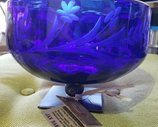Gorgeous Artisan Jan Barboglio Iron & Blown Glass Cobalt Blue Chalice Bowl