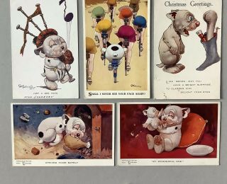 Vintage " Bonzo " Dog Postcards (5) A/s G.  E.  Studdy Comedic Dogs,  Love Bagpipes