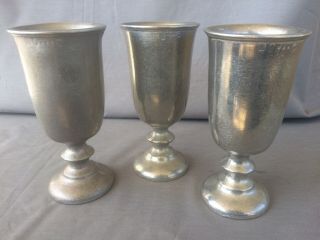 3 Vintage Wilton Pewter Rwp Armetale Plough Tavern Goblets 7 - 1/8 " Made In Usa
