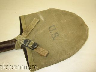 US WWII ARMY M1910 TRENCH SHOVEL T - HANDLE 1943 B.  B.  S Co CANVAS 3