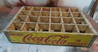 Vintage Yellow Wooden Coca Cola Soda Crate Carrier 24 Pack Omaha Nebraska