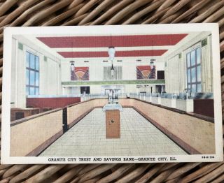 Vintage Postcard Granite City Illinois Trust And Savings Bank Mid Century (md)