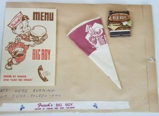 Vtg 1960s Frisch’s Big Boy Restaurant Carry Out Menu Match Book Scrap Book Page