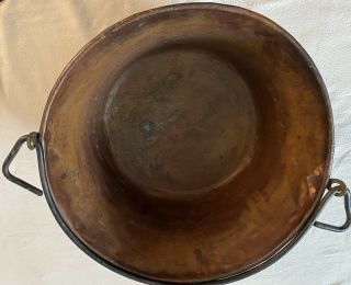 Antique 15.  5” X 8” Copper Apple Butter Kettle Cauldron Pot Iron Bail Handle