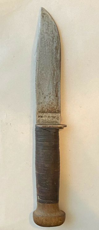 WWII USN Robeson ShurEdge No.  20 MkI Fighting Knife w/Wood Pommel Leather Sheath 2